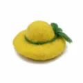 Mini cappello in feltro di lana giallo con fiore verde per bambole e decorazione fai da te. - Giallo