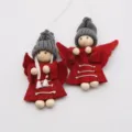 Christmas angel doll pendant couple hanging ornament knit hat wooden head red dress decor - D321-809
