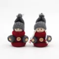 Cute knitted doll couple pendant for Christmas holiday decoration, wooden head and wool scarf. - D321-816