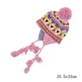 Gorro de lana tejido a mano estilo nepalí con borla cálido orejeras invierno rosa moda - Estilo de trenza 7