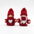 Couple knitted wooden doll ornaments red Christmas holiday decoration gifts cute pair figures - D321-815