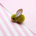 Green wool felt rabbit hair tie accessory, cute 3D bunny pom pom DIY material for hair rope. - Yellow