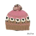 Lindo gorro de punto de lana con patrón de oveja y pompón, gorro de invierno 25x27cm. - Corderito estilo 7