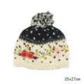 Gorro de punto de lana hecho a mano con bordado floral colorido y pompón de invierno. - Estilo bordado 2