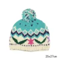 Gorro de lana tejido a mano con pompón sombrero étnico de invierno cálido 25x27cm - Estilo bordado 3