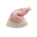 Mini cappello di Babbo Natale in feltro rosa e bianco, accessorio per bambole e dito. - Rosa