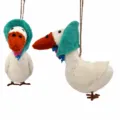 Felt duck hanging ornament cute handmade animal pendant key chain accessory with teal hat - Goose with Scarf