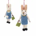 Cute wool felt rabbit doll bag pendant, handmade cartoon animal keychain accessory for girls. - Elegant Rabbit in Blue Sweater