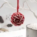 Christmas red white yarn ball ornament 5cm handmade DIY hanging decor pendant for home - Red