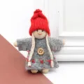 Christmas felt doll ornament handmade woolen hat grey dress festive DIY decor accessory - Knitted Girl