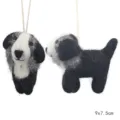 Handmade wool felt cute puppy hanging pendant keychain bag accessory black and white plush toy - Black Dog