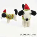 Handmade wool felt Christmas puppy doll ornament, cute cartoon dog desktop decor toy. - Puppy with Red Hat and Yellow Spots