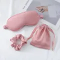 Rosa Seide Schlafmaske Set mit Haargummis und Aufbewahrungstasche weiche atmungsaktive Satin - Gold Rosa