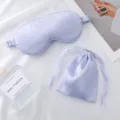 Lavender silk sleep mask and storage pouch set, soft smooth portable travel eye mask - Light Blue