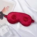 Red silk sleep eye mask with floral embroidery, comfortable shading blindfold for travel. - Burgundy