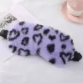 Purple heart leopard print plush sleep mask, soft faux rabbit fur sleeping blindfold for rest. - Heart / Purple