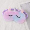 Antifaz de dormir de felpa unicornio con pelo suave degradado y bonito bordado para descanso. - Azul Metálico