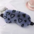 Blue plush sleep eye mask with cute heart leopard print and soft elastic band for comfort. - Heart / Navy Blue