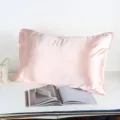 Federa in raso di seta rosa, morbida federa a bustina liscia per un sonno confortevole. - 72cm*47cm / Polvere d'oro