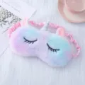 Lindo antifaz de felpa de unicornio con degradado y correa suave para dormir cómodamente. - Verde Púrpura Arcoíris