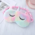 Colorful plush unicorn sleep mask with soft rainbow faux fur, cute sleeping eye cover. - Rainbow
