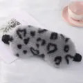 Plush sleep mask with grey leopard heart print, soft fuzzy eye mask for comfortable sleeping. - Heart / Gray