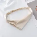 Champagne satin cross headband, elastic solid color hair band, comfortable daily accessory. - Apricot