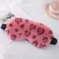 Pink faux fur plush sleeping mask with leopard heart pattern, comfortable soft eye cover for rest. - Heart / Watermelon red