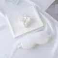 White silk sleep mask pillowcase scrunchie set, soft satin travel eye mask for sleeping. - Off White