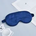 Dark blue silk sleep mask for comfortable night sleep, travel, and nap with elastic band. - Navy Blue