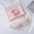Pink silk sleep mask pillowcase scrunchie set, soft satin travel comfort sleep accessory kit. - Gold Pink
