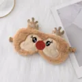 Lindo antifaz de reno de felpa, máscara de ojos esponjosa marrón con astas brillantes, viaje. - Reno de Navidad