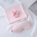 Pink satin sleep mask pillowcase hair scrunchy three piece set for comfortable night sleep - Light Pink