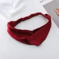 Dark red satin cross headband, stylish solid color elastic hair band for women and girls daily wear. - Burgundy