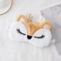 Plush animal sleep eye mask with glitter antlers and cute embroidery for comfortable night rest. - Gilded Reindeer