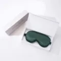 Dark green silk sleep mask in white gift box, ideal for sleeping, travel and office rest. - Gift Box / Grass Green