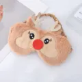 Cute Christmas reindeer plush sleep mask soft fluffy shading eye cover for travel nap rest. - Warm Brown Plush Deer