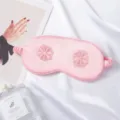 Pink silk sleep mask with 3D flower embroidery for comfortable sleeping travel and home use - Pink