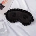 Máscara de dormir de seda negra con volantes y flores bordadas, cómoda máscara de ojos. - Negro