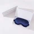 Dark blue silk eye mask with elegant white gift box for comfortable sleeping and travel. - Gift Box / Navy Blue
