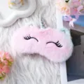 Antifaz para dormir de unicornio de felpa con pestañas bordadas, suave y cómodo. - Pestañas Curvas Rosa Brillante
