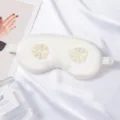 White silk sleep mask with embroidered flowers and soft elastic band for restful night sleep. - Off White