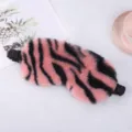 Pink black animal print plush sleep mask, soft faux fur eye cover for comfortable sleeping. - Zebra Print / Watermelon red