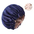 Gorro de Dormir de Satin Azul Marino Doble Capa Seda para Cuidado del Cabello Mujer - Azul marino / Circunferencia de la gorra ajustable