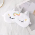 Masque de sommeil licorne en peluche mignon dessin animé doux cache-yeux pour repos - Blanc arc-en-ciel