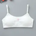 White cotton training bra for teen girls, adjustable thin straps and cute buttons design. - One Size / White