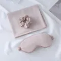 Luxurious satin silk sleep set including pillowcase, eye mask and scrunchie in light pink. - Dark Khaki