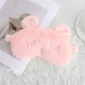 Pink plush cute animal sleep mask soft fluffy eye cover for sleeping travel rest relax - Cute Rabbit Ears Pink