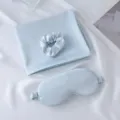Set da notte in seta artificiale azzurra da 3 pezzi con federa, elastico e maschera occhi. - 72cm*47cm / Blu Fresco