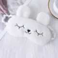 White plush sleep mask with cute animal ears and embroidered eyes for comfortable sleep. - Rabbit Ear White